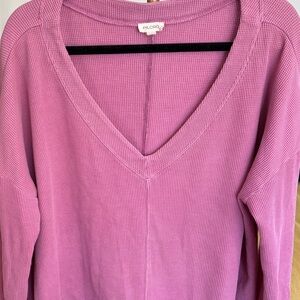 Pilcro Rose Pink V-Neck Waffle Knit Pullover
